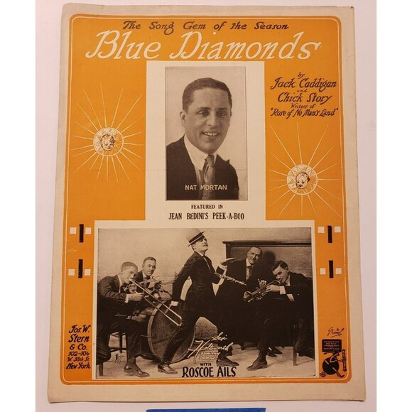 Sheet Music-Blue Diamonds by Jack Caddigan Chick Story Nat Morton Antique 1920 - Picture 1 of 4
